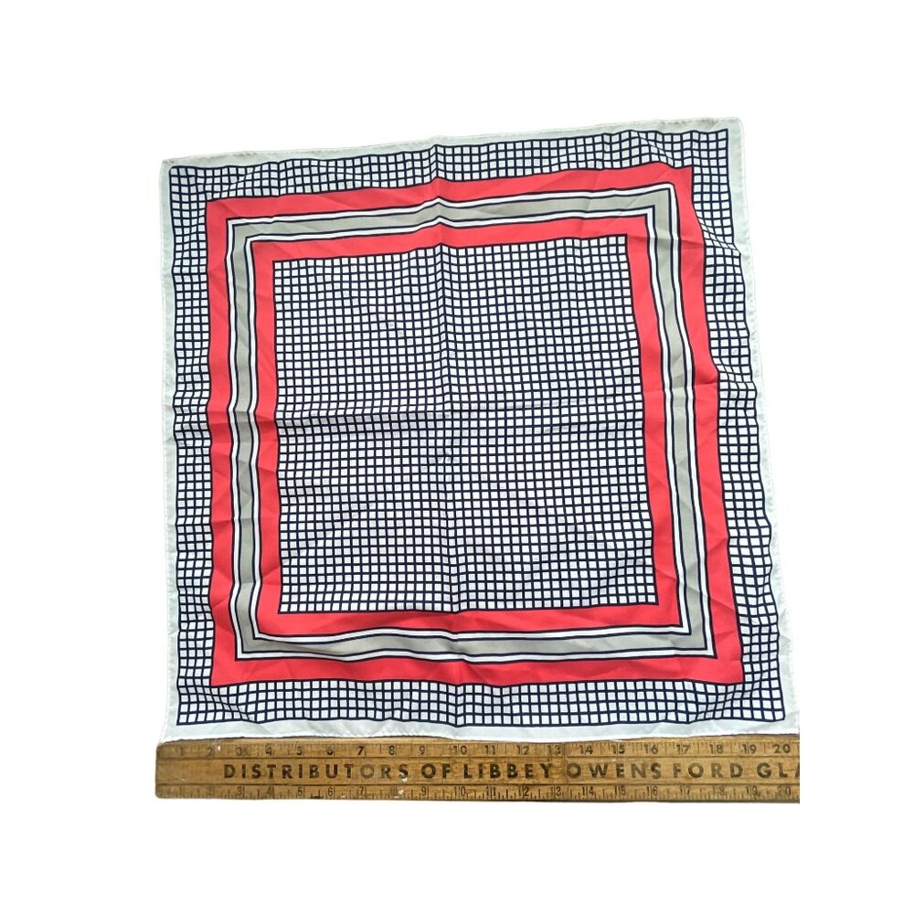 Vintage Square Scarf Lightweight White Print Retro Windowpane Neck Wrap
